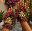 Handmade Navratri Triangle Hath Panja – Boho Mirror Work Haathphool with Cowrie Shells & Ghungroo, Pack of 2