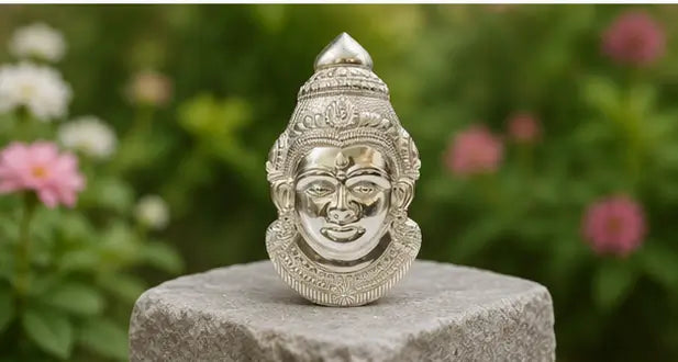 German Silver Lakshmi Mukut – Decorative Crown for Goddess Lakshmi Idol, Home Temple & Pooja Decoration