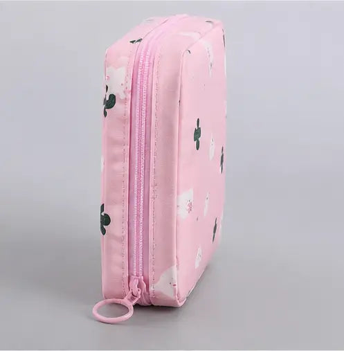 Small Multipurpose Pouch for Women & Girls – Printed Zipper Organizer Bag for Sanitary Pads, Makeup, Cables & Accessories