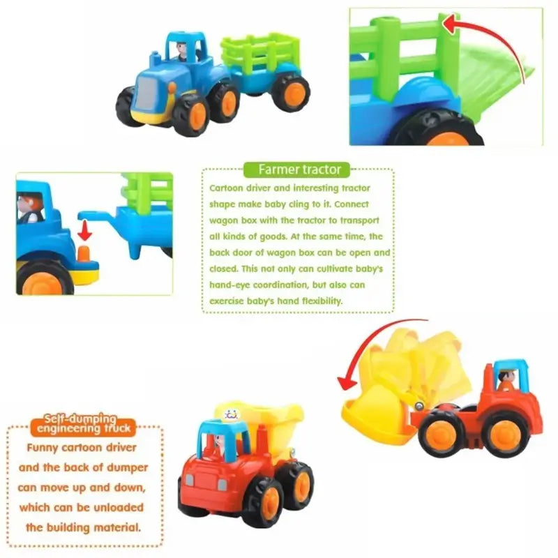 Construction Vehicle 4 Toy Set – Mini Excavator & Loader Truck Toy for Kids | Colorful Durable Pretend-Play Vehicle