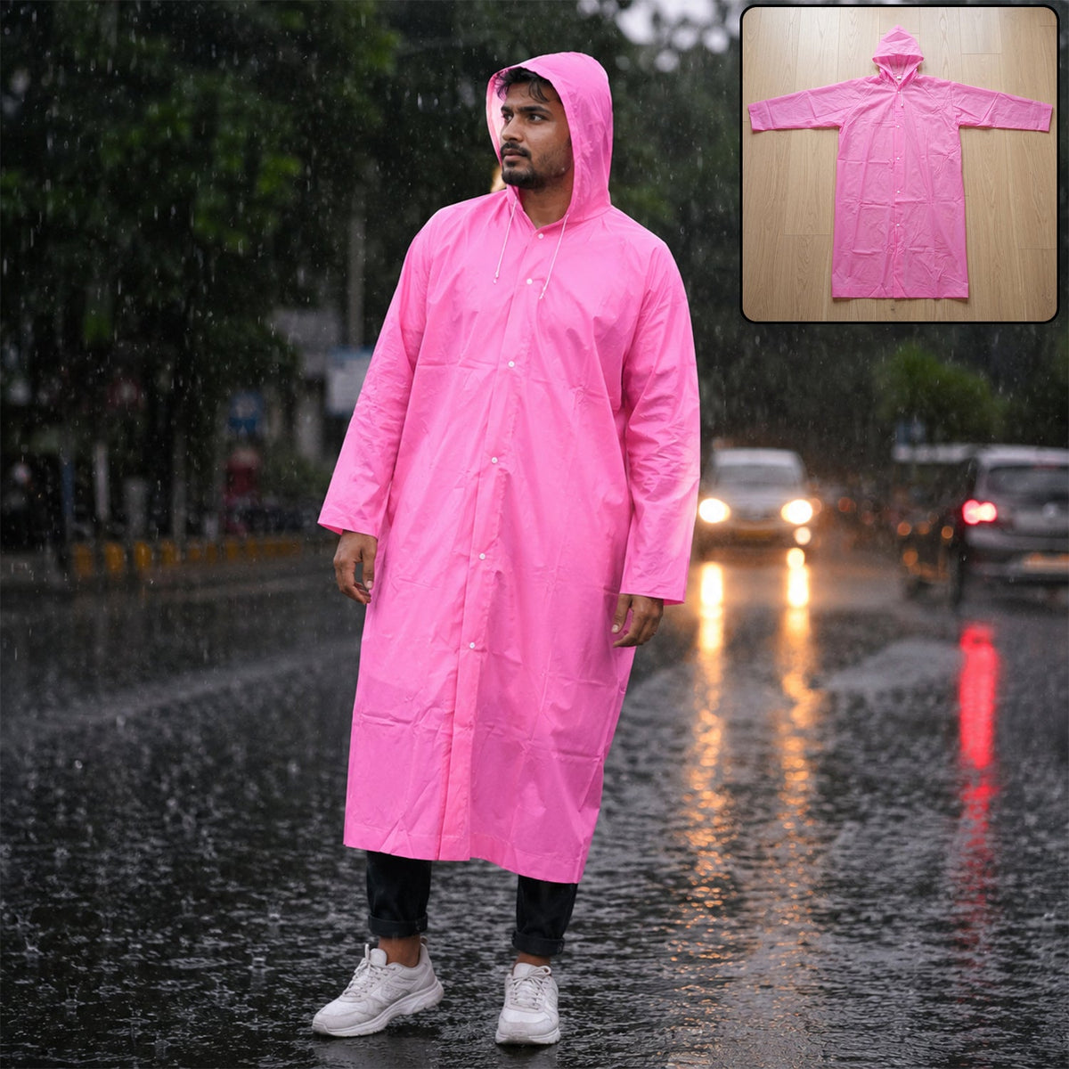 EVA hooded long rain coat Main image
