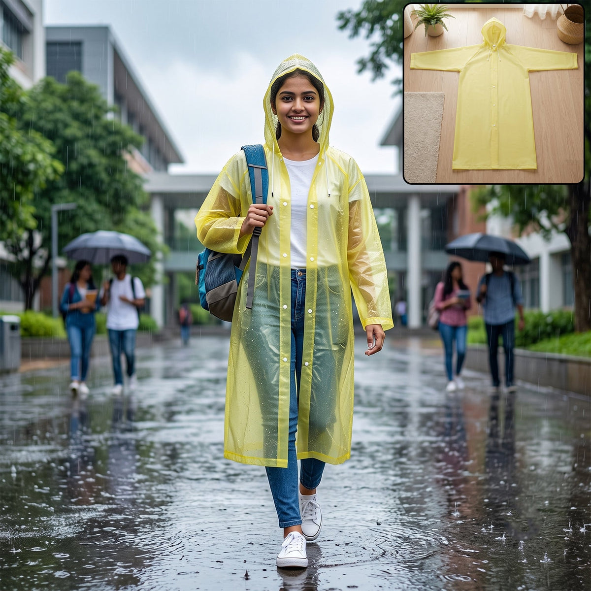 EVA lightweight hooded rain coat Main image