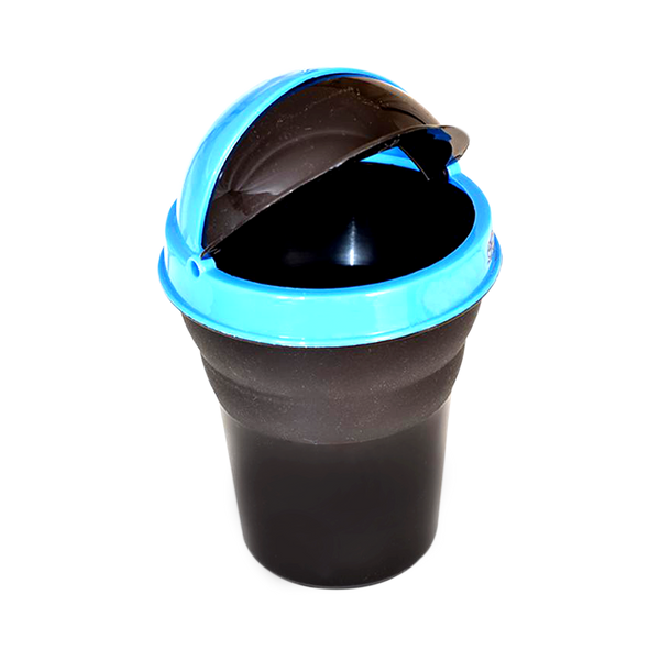 Multicolor plastic car dustbin, illustrating its compact size and practical use.