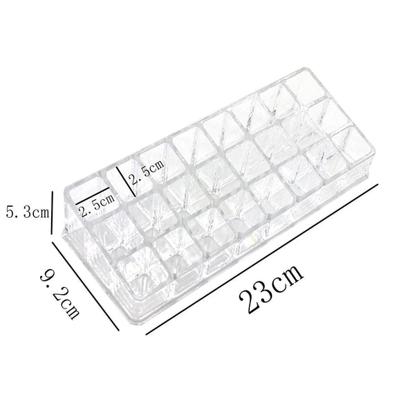 Acrylic lipstick and cosmetic organizer, demonstrating its ability to keep a vanity tidy and well-arranged.