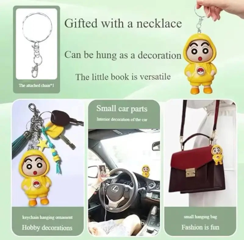 Shinchan 3D Face Changing Cartoon Keychain with 3 Expressions ABS Action Figure Key Ring for Keys Bags Backpack (Yellow) Secondary image