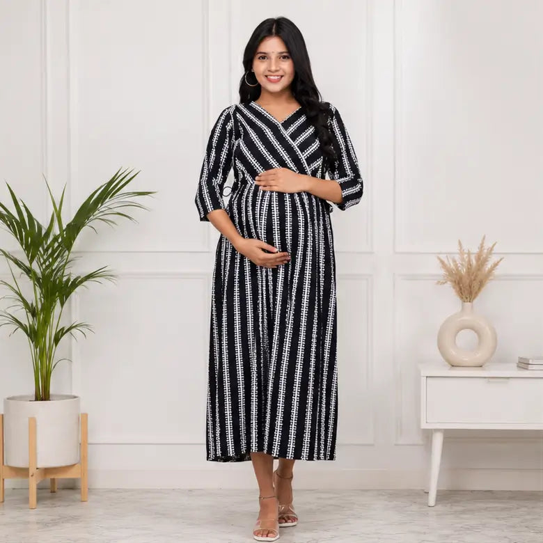 Women's Rayon Feeding Kurti – Printed A-Line 3/4 Sleeve Maternity & Nursing Kurta