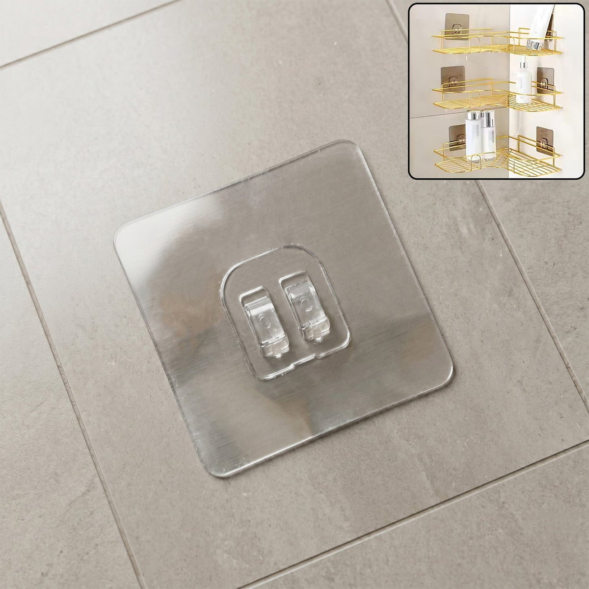 GlimmerHome transparent adhesive wall hook mounted on a clean, smooth wall. Main image