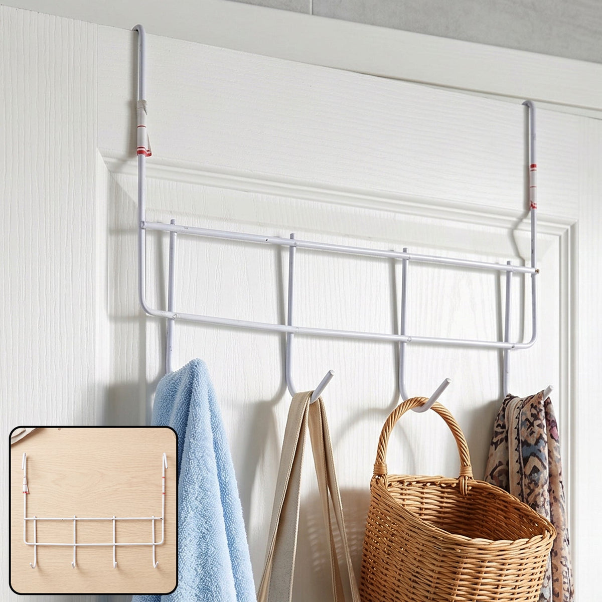 Over the Door Metal Hook Rack – Space Saving 4 Hook Organizer Main image