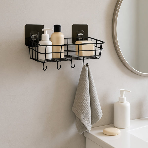 Wall-mounted metal wire storage basket ideal for kitchen or bathroom