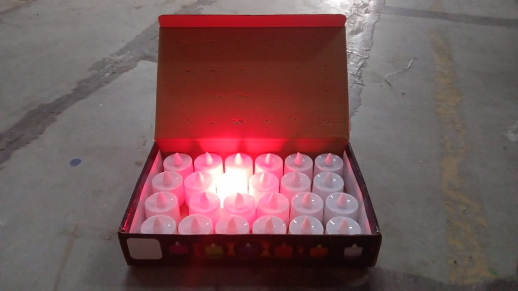 Red LED tealight candles flickering gently, creating a beautiful decor.