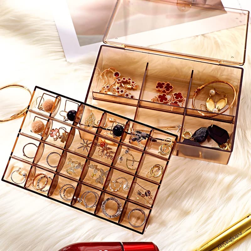 2-layer clear acrylic jewelry box with 30 compartments, perfect for organizing earrings and rings. Main image