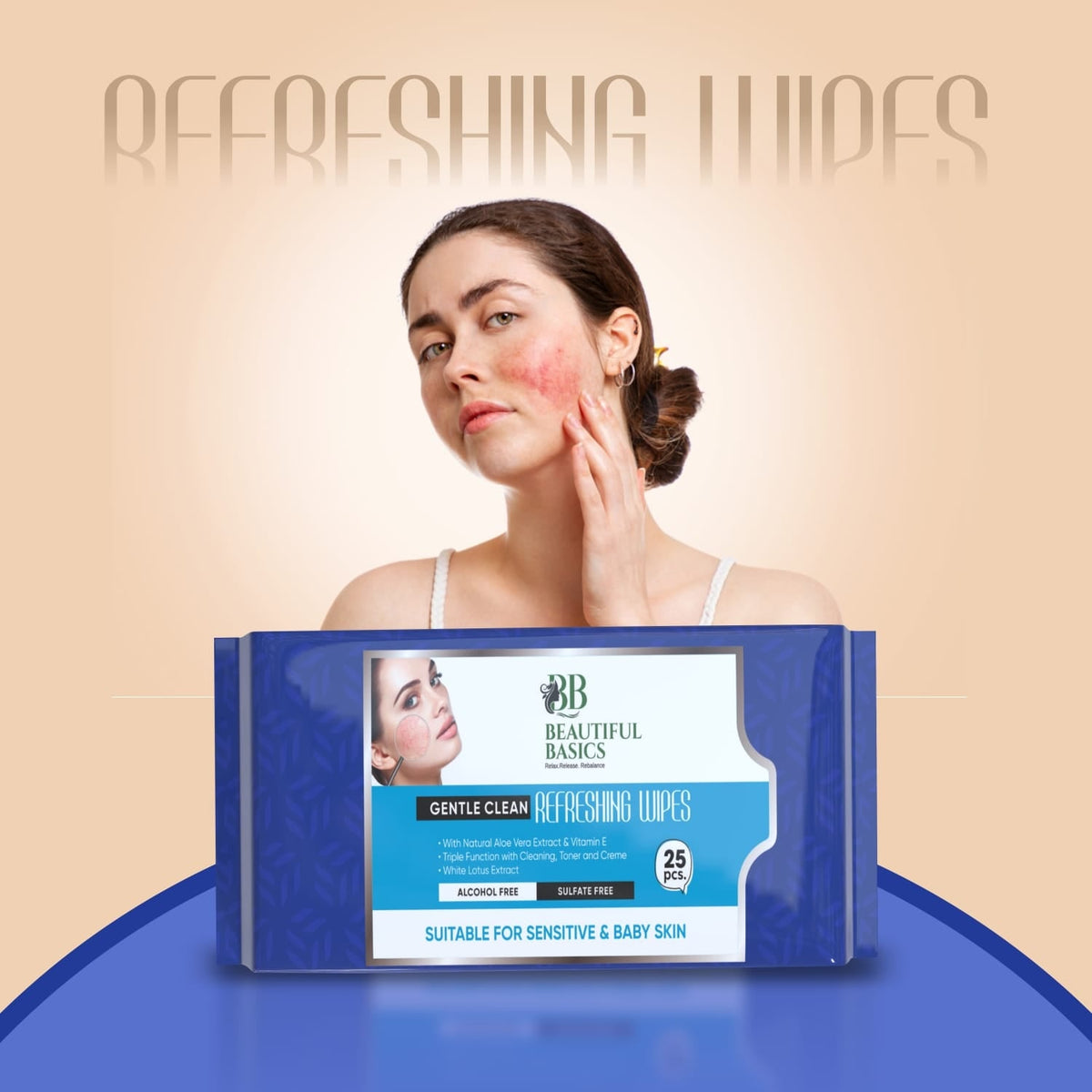 Pack of Beautiful Basics Facial Wet Wipes for gentle cleansing. Main image