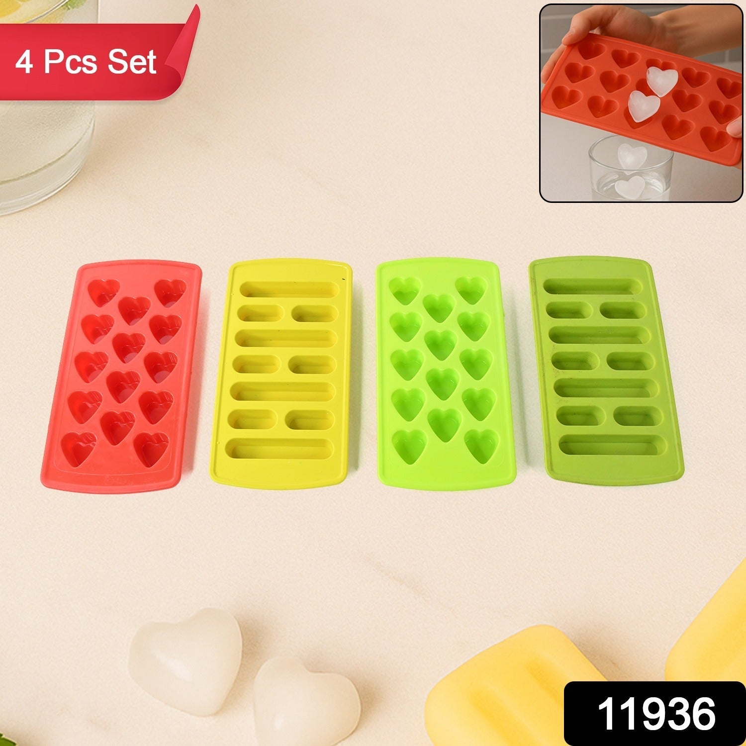 Plastic Ice Cube Tray Set – Flexible BPA-Free 4-Piece Molds Secondary image