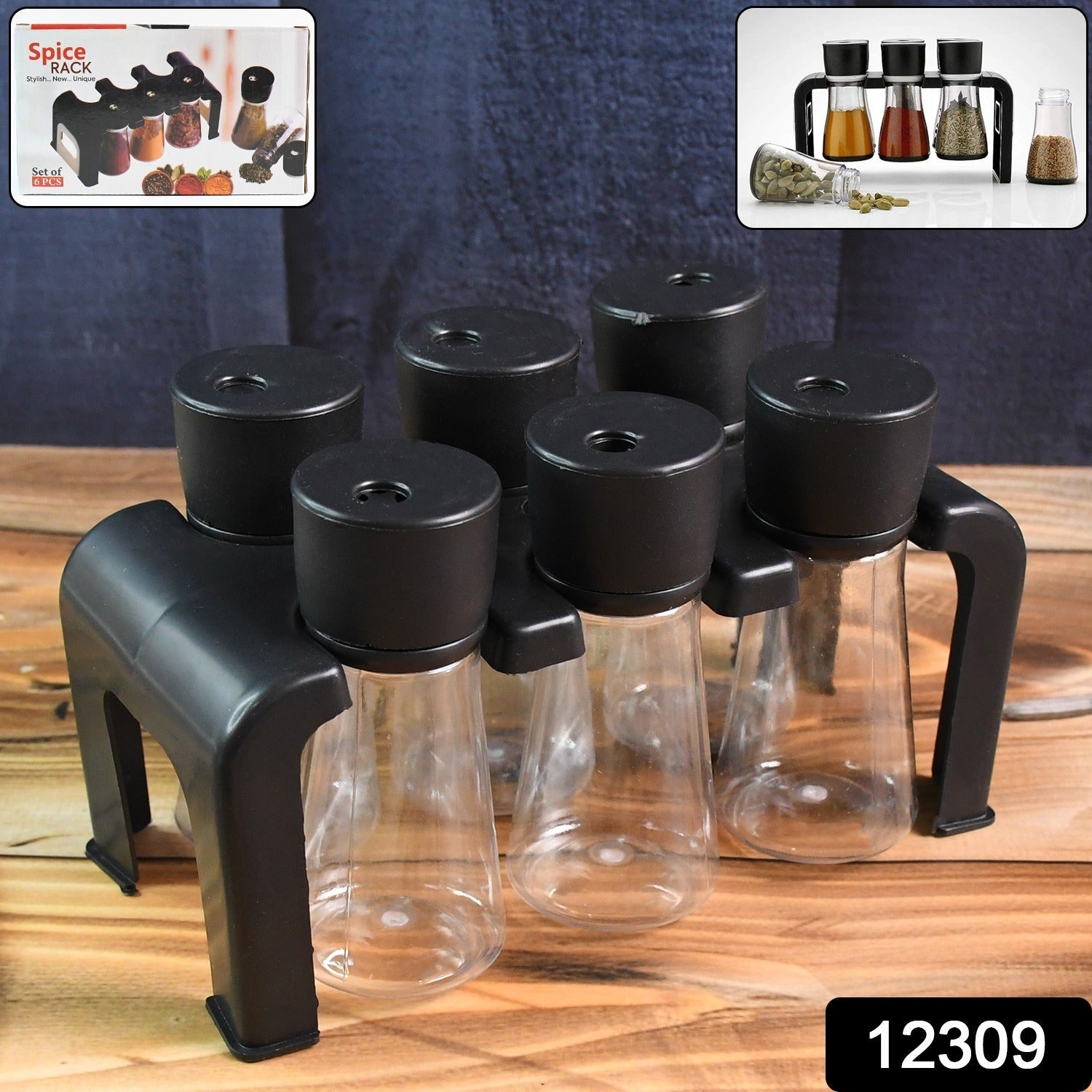 Plastic Spice Jar Set – 6-Piece Rotating Lid Organizer with Stand Secondary image