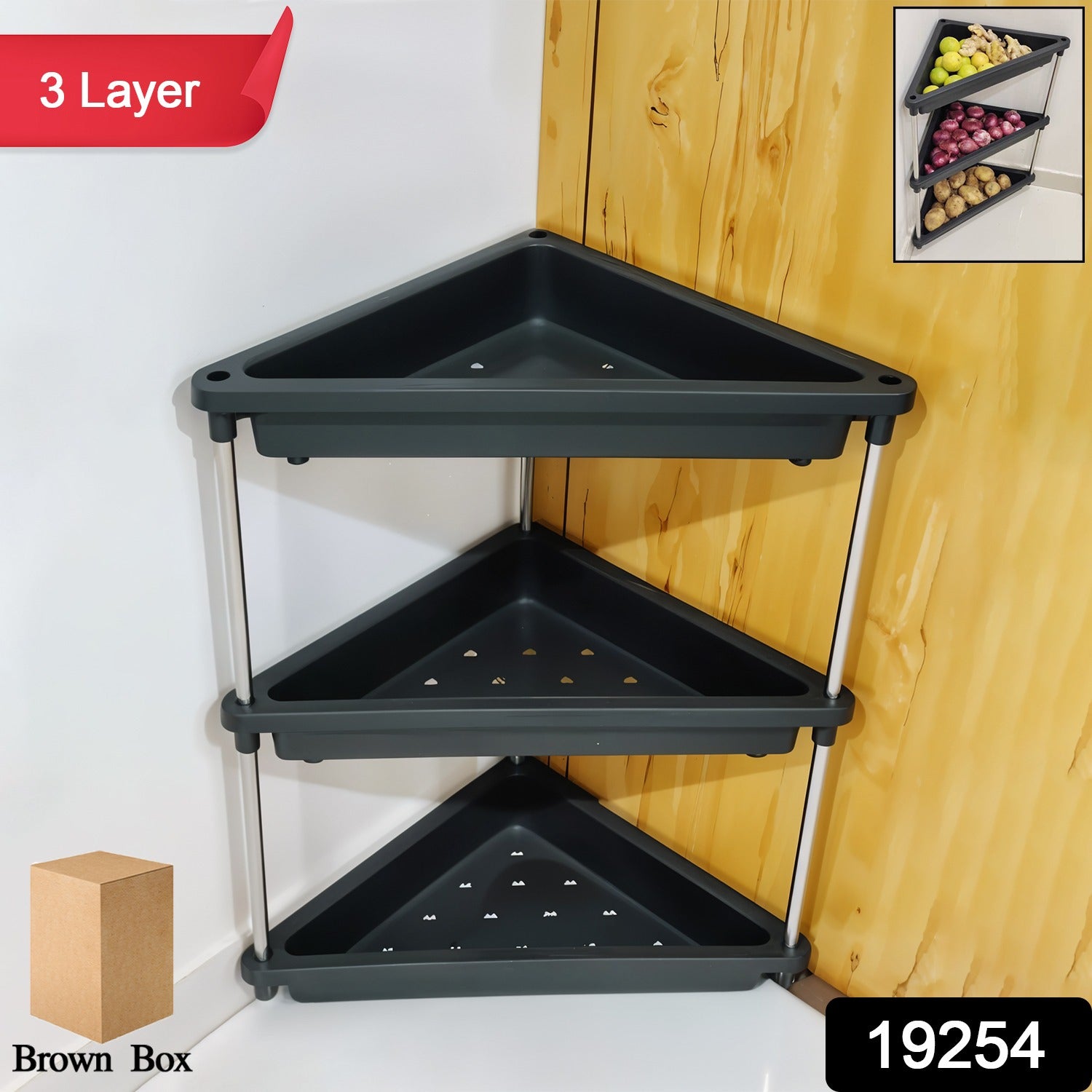 Plastic Corner Storage Rack – 3-Layer Space-Saving Shelf Secondary image