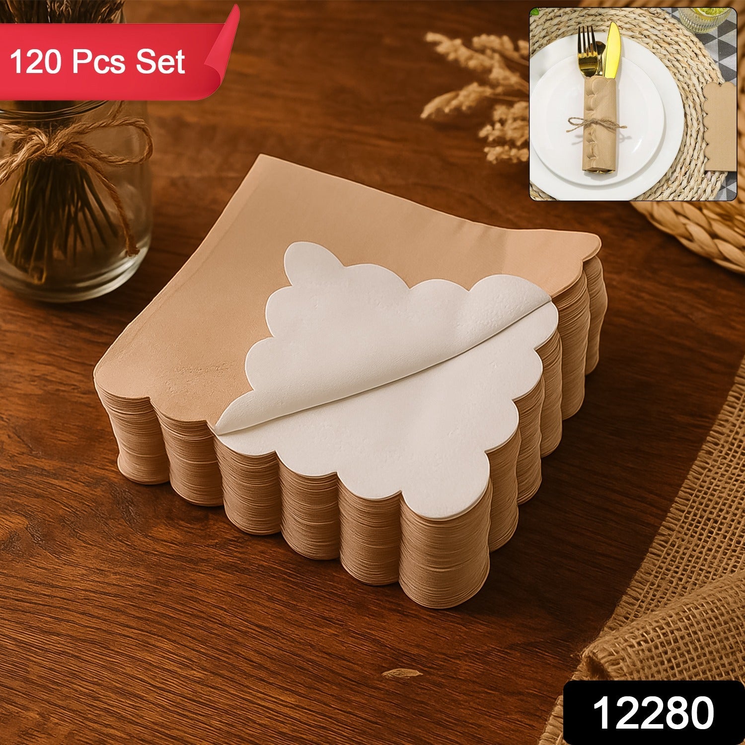 Scalloped Edge Tissue Napkins – Elegant 120 Pc 2-Ply Set Secondary image