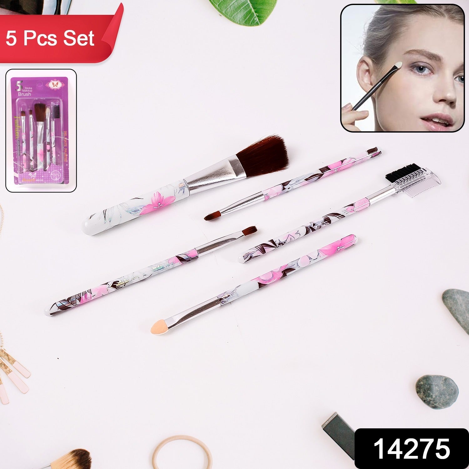 Makeup Brush Set – 5-Piece Floral Face, Eyes & Lips Kit Secondary image