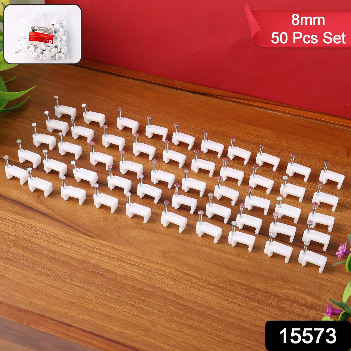 50 pieces of 8mm nail cable clips for organised wire management Main image