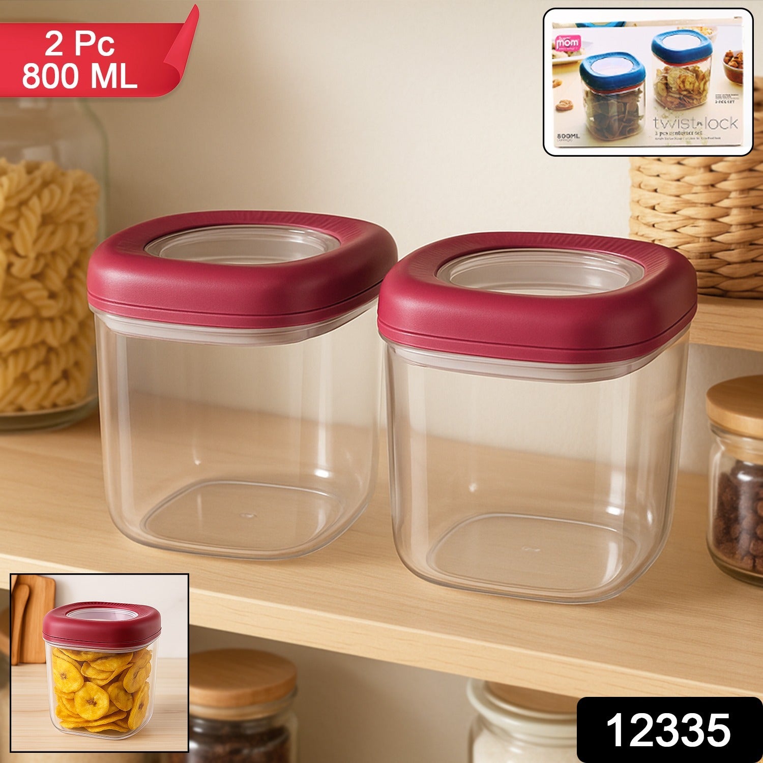 Transparent Twist Lock Kitchen Storage Container Set – Airtight 800ML 2Pc Secondary image