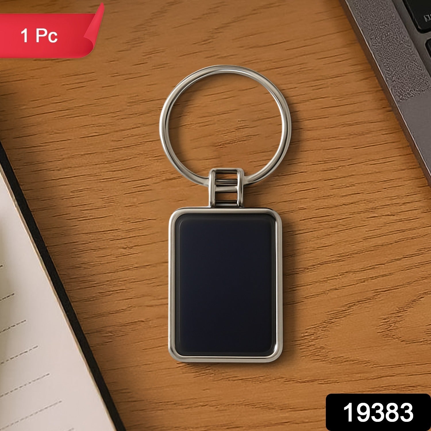 Rectangular Metal Keychain – Durable Black & Silver Design Secondary image
