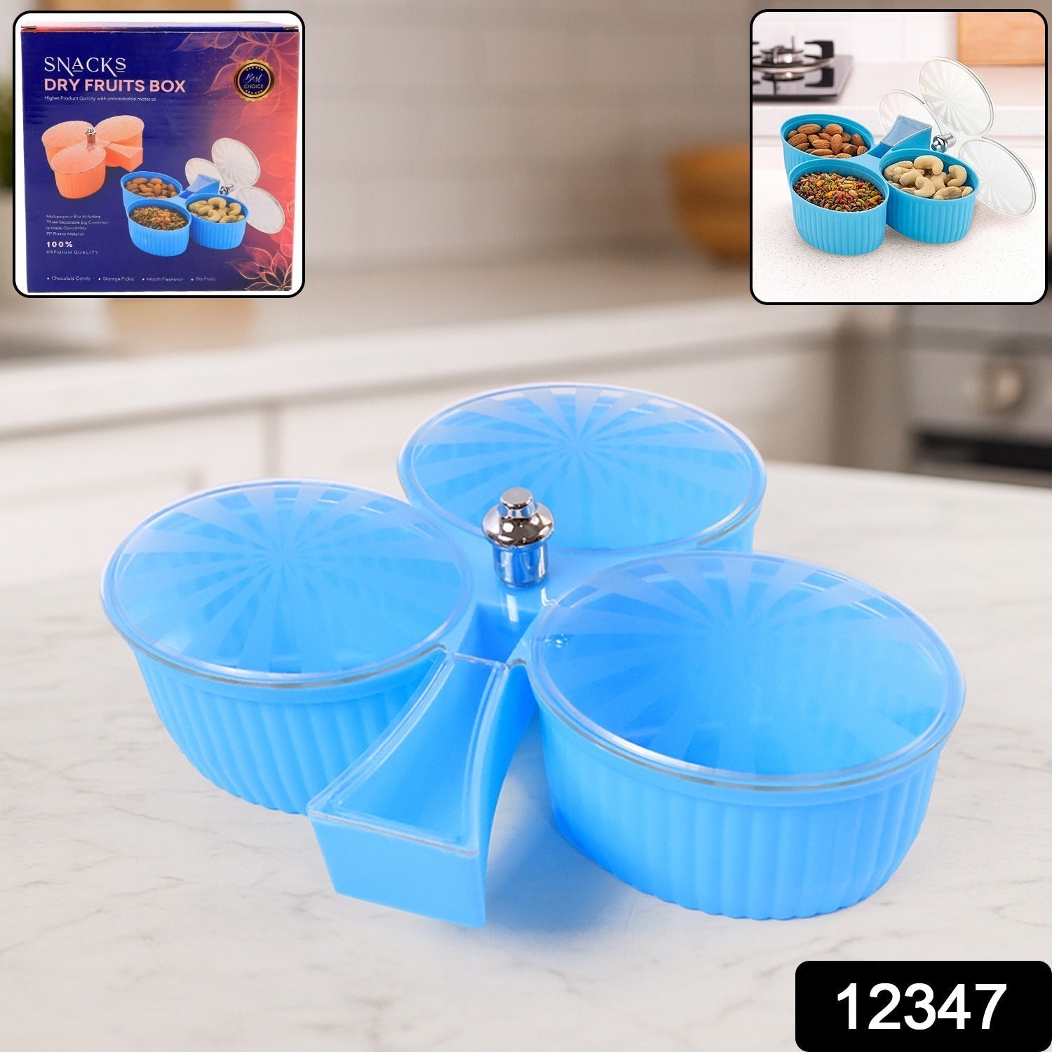 3-Compartment Revolving Dry Fruit Box – Stylish Snack Organizer Secondary image