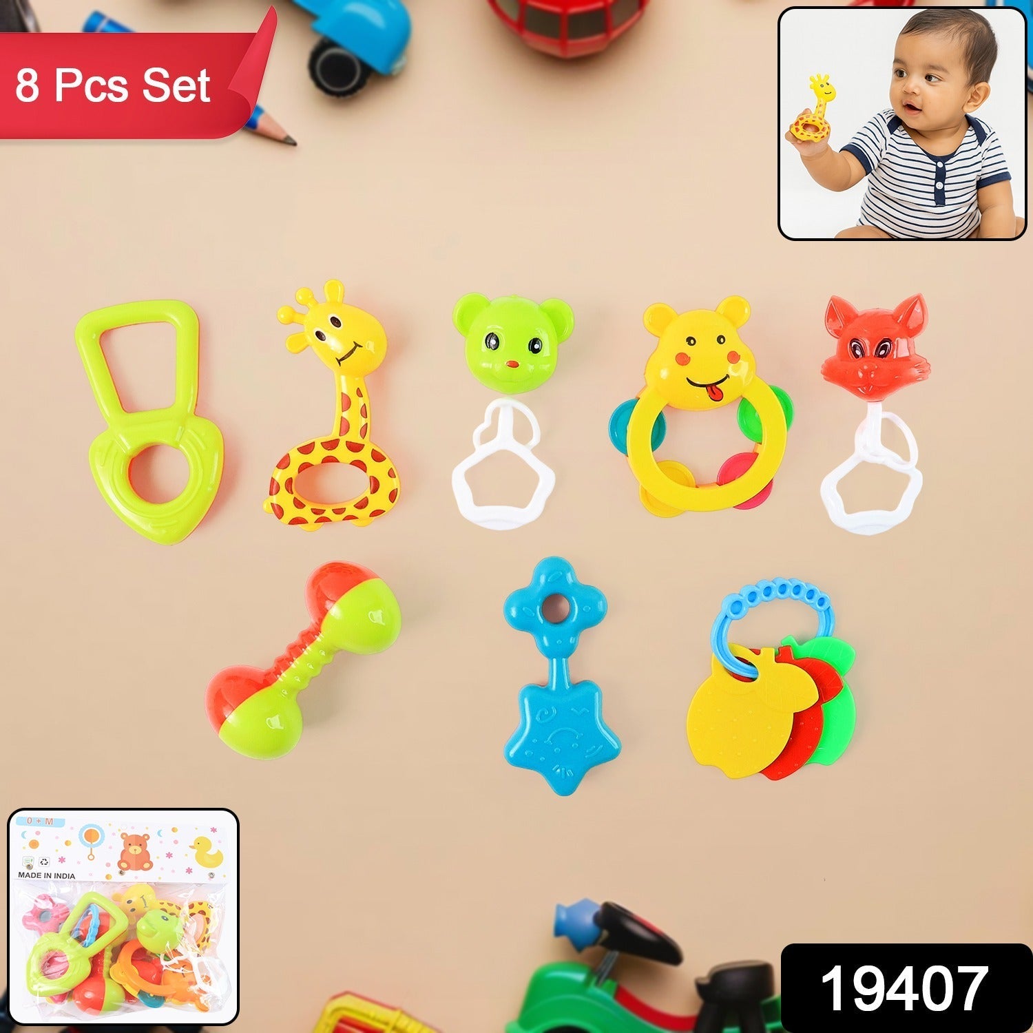 Baby Rattle Set – 8 Pieces of Safe Colorful Toys Secondary image