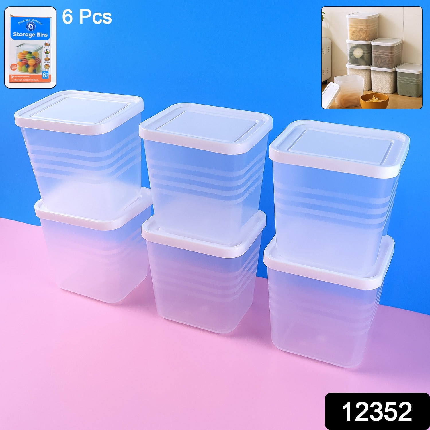 Airtight Square Plastic Food Storage Container Set – 6-Piece Clear Kit Secondary image