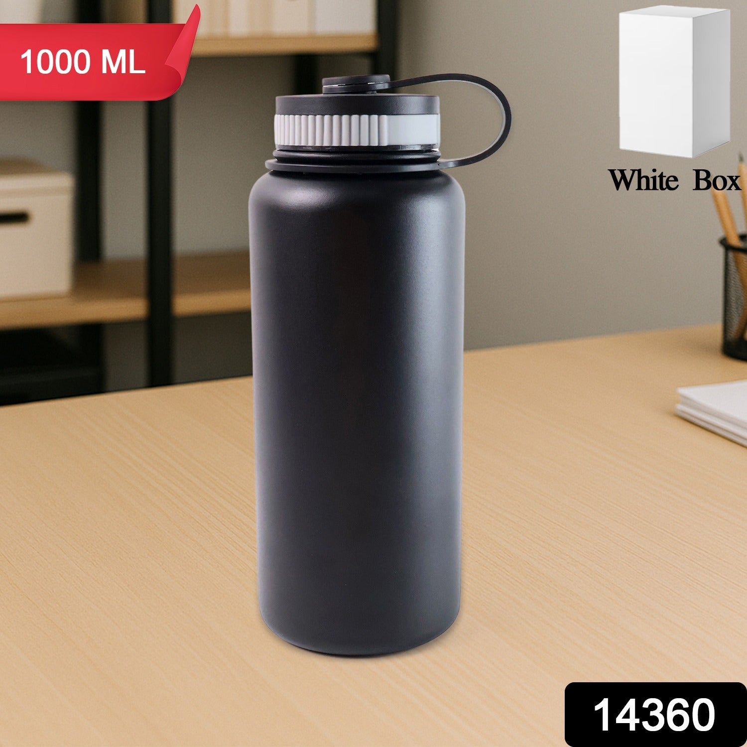 Black Vacuum-Insulated Stainless Steel Water Bottle – 1000ml Durable & Leakproof Secondary image
