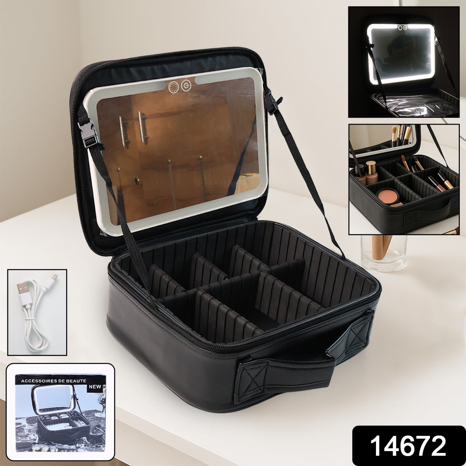 LED Light Makeup Organizer Box – Portable Cosmetic Storage with Mirror Secondary image