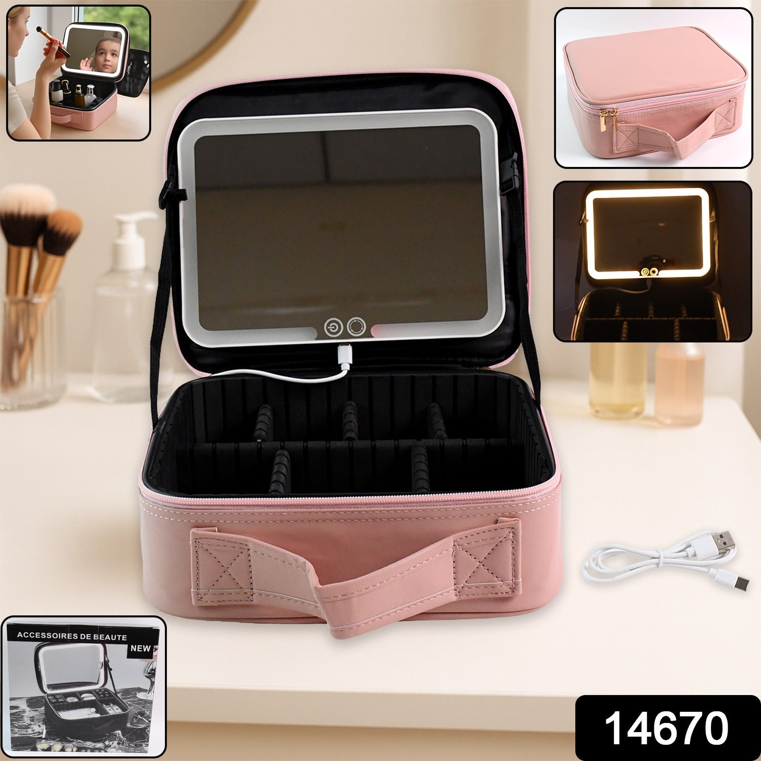 LED Light Makeup Organizer Box – USB Rechargeable & Portable Secondary image