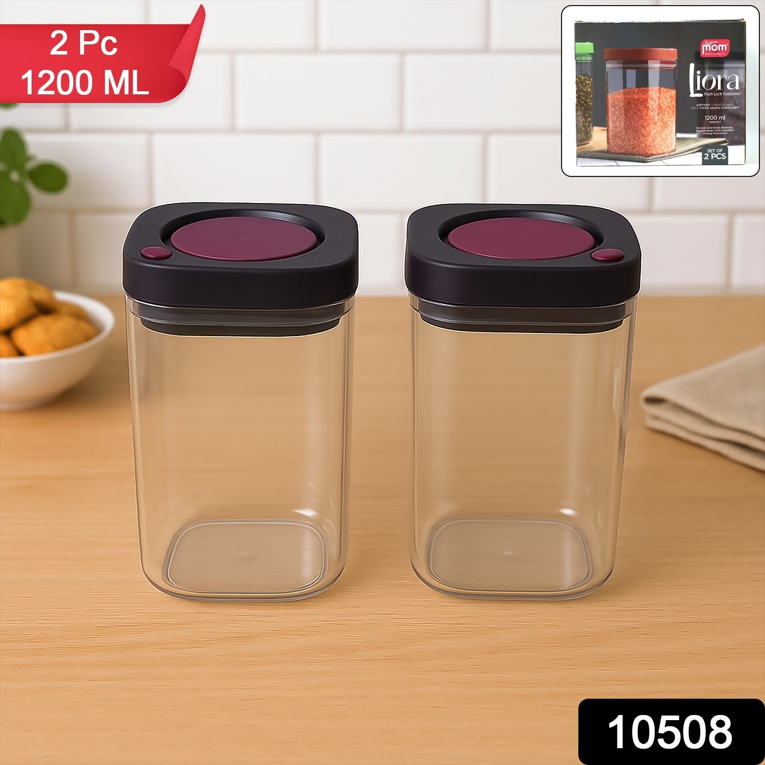 Airtight Kitchen Storage Containers – 2 Pc Set 1200ml Each Secondary image
