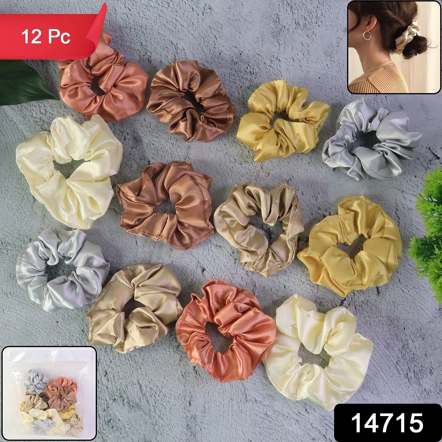 Satin Hair Scrunchies 12 Pc – Soft, Gentle Elastic Hair Ties Secondary image