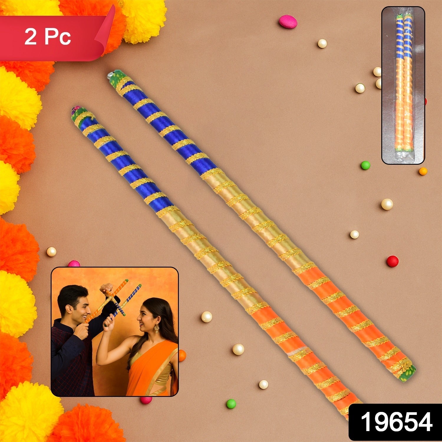 Decorative Dandiya Sticks – Colorful Pair for Navratri Garba Secondary image