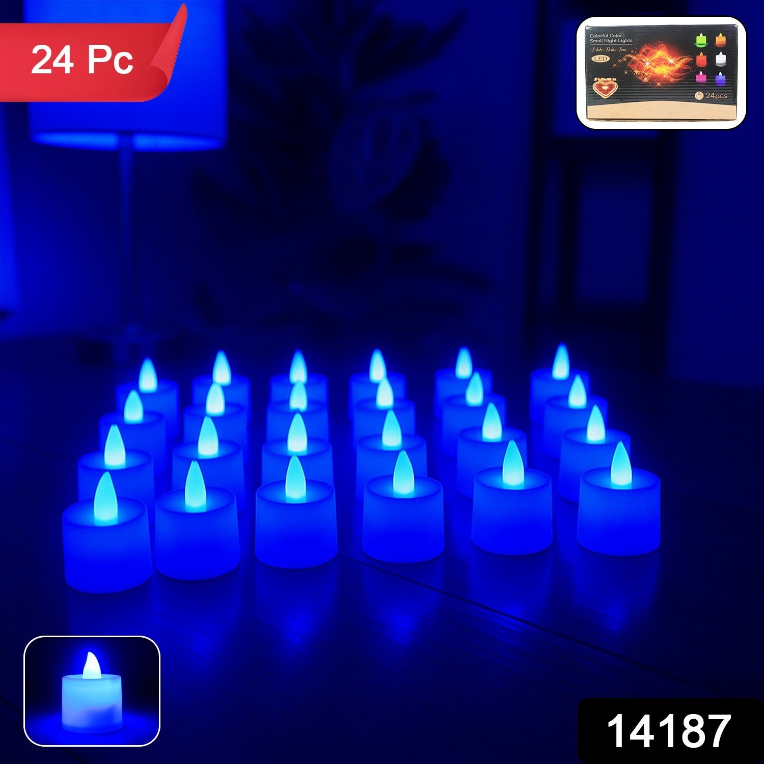 Blue LED Tea Light Candles – 24 Pc Flameless Decorative Lights Secondary image