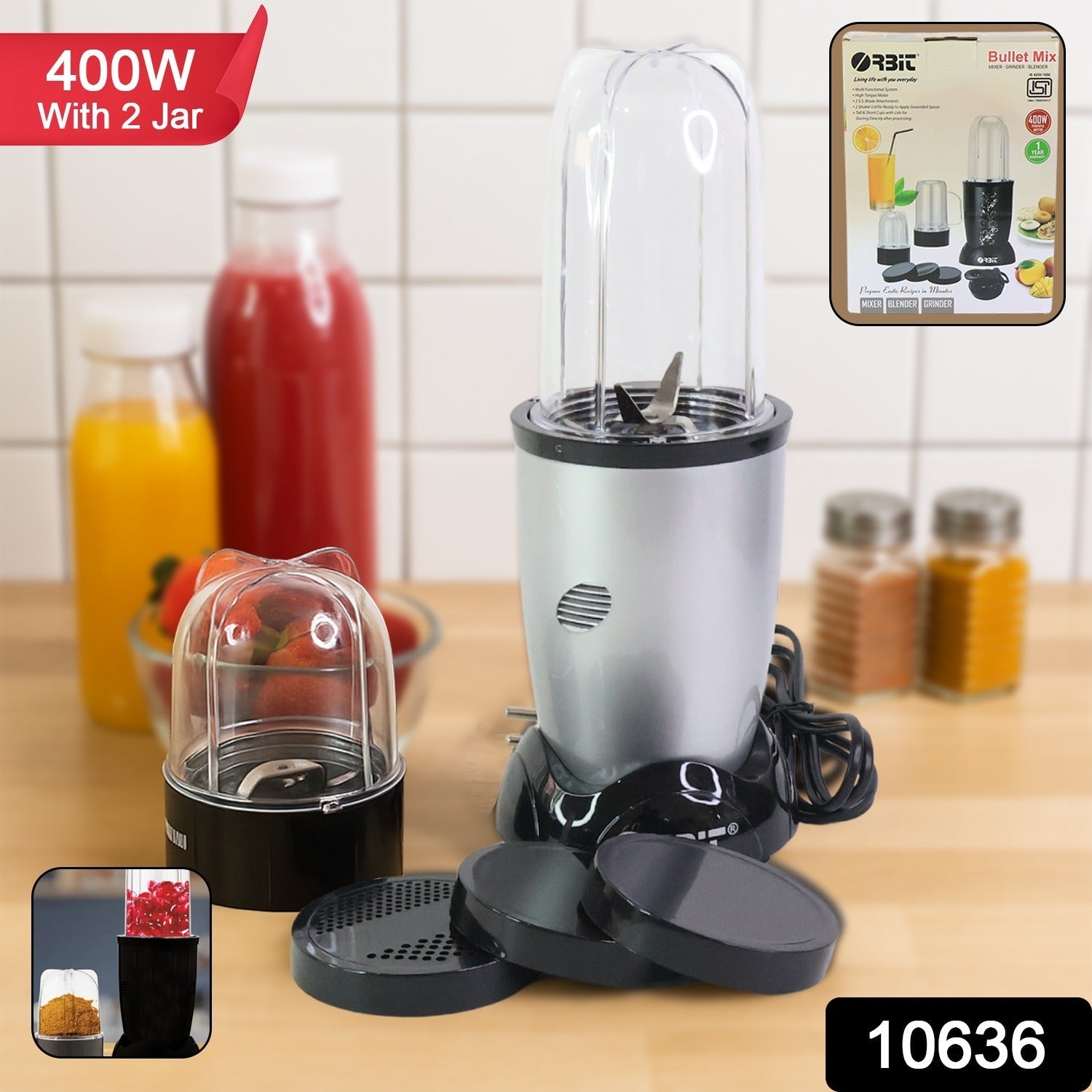 Orbit 400W Multi-Purpose Bullet Mixer – Compact Blender with Dual Jars Secondary image