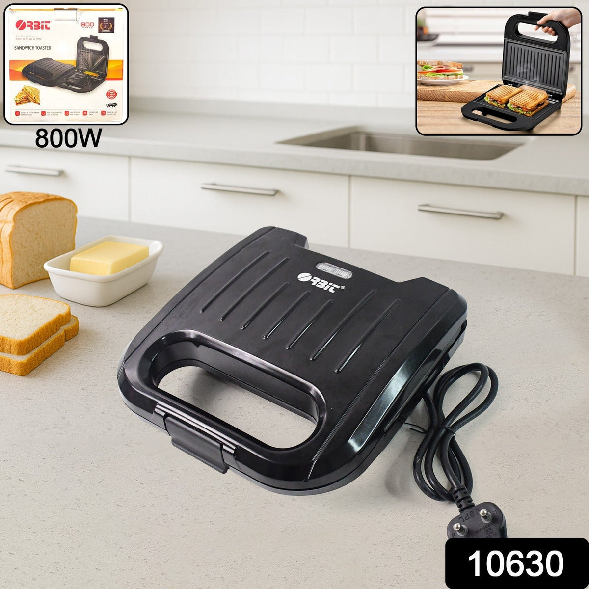 Orbit sandwich toaster maker in black with closed non-stick grill plates Main image
