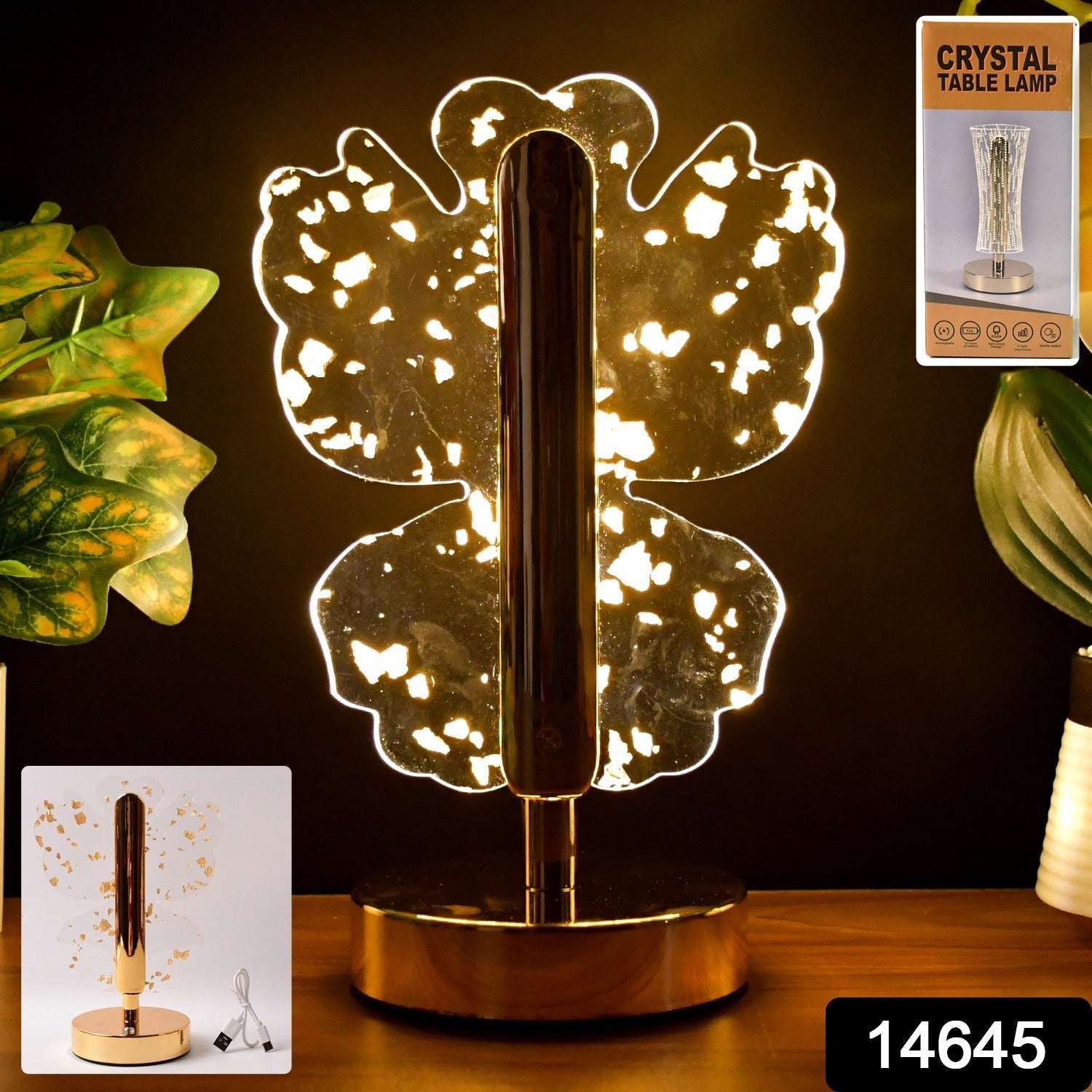 Crystal LED Table Lamp – Luxury Golden Butterfly Accent Secondary image