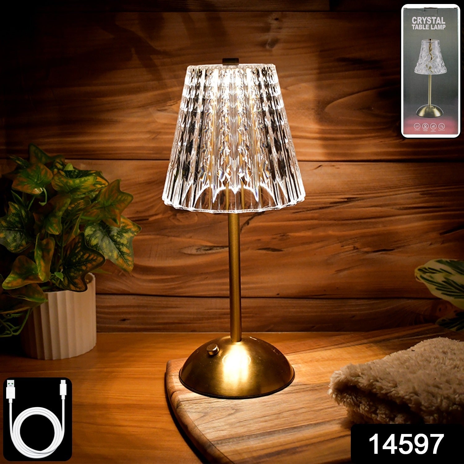 Crystal Table Lamp – Elegant Shade with USB Charging Secondary image