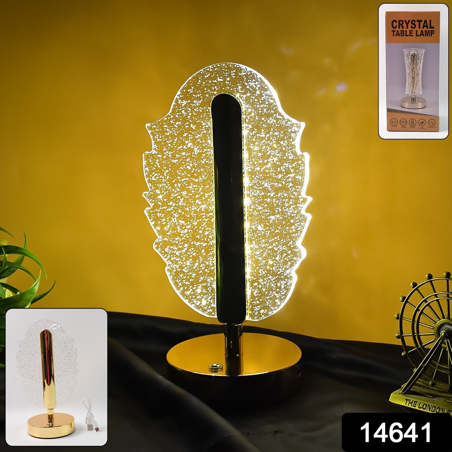 Feather Shape Crystal Table Lamp – Elegant USB Charging LED Light Secondary image
