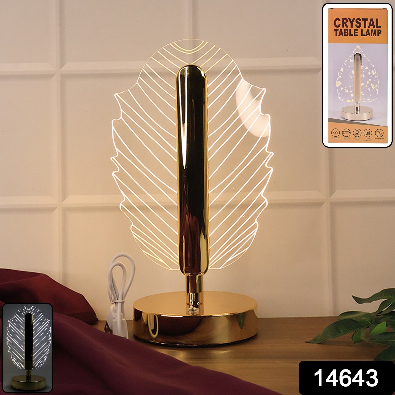 Leaf Shape Crystal Table Lamp – Elegant USB Charging LED Light Secondary image