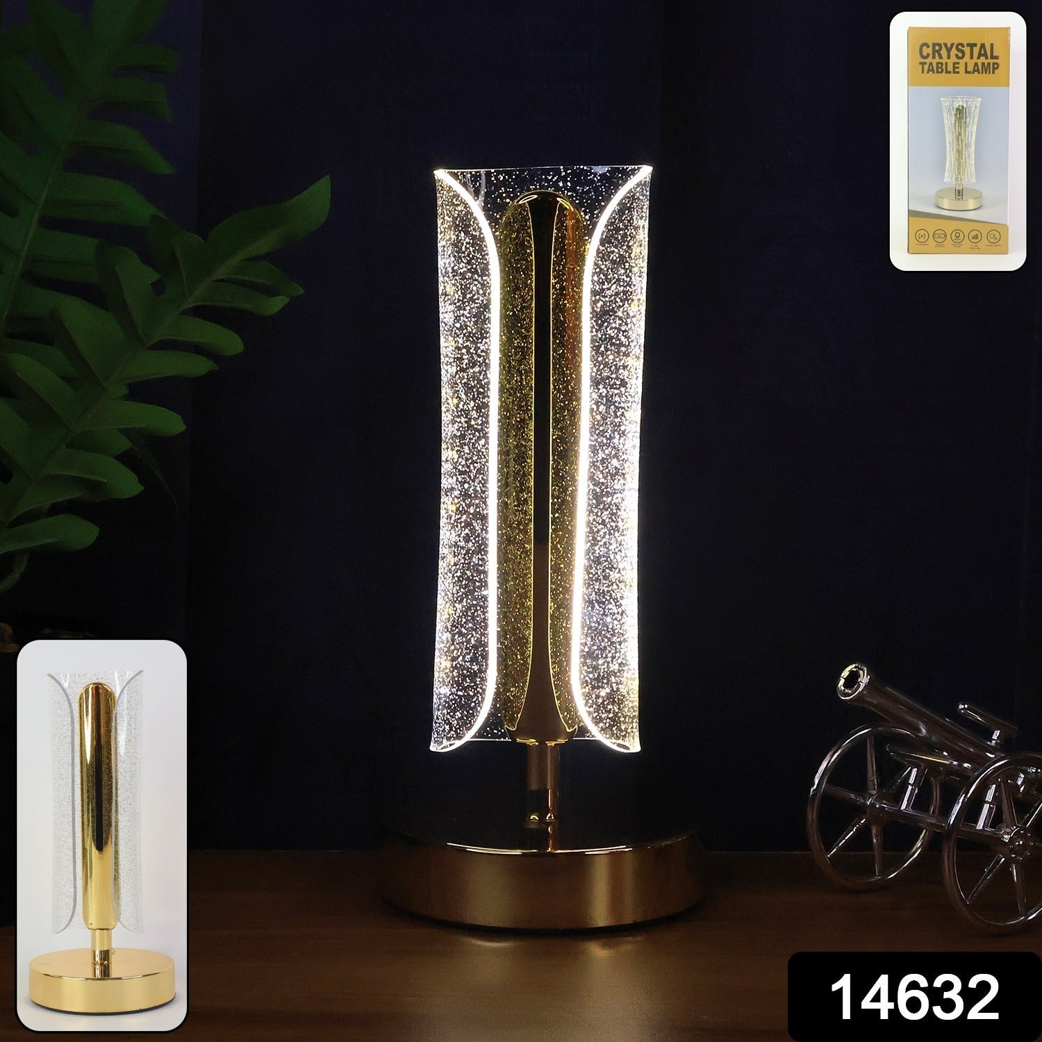 Crystal Table Lamp – Tall Cylindrical LED with USB Charging Secondary image