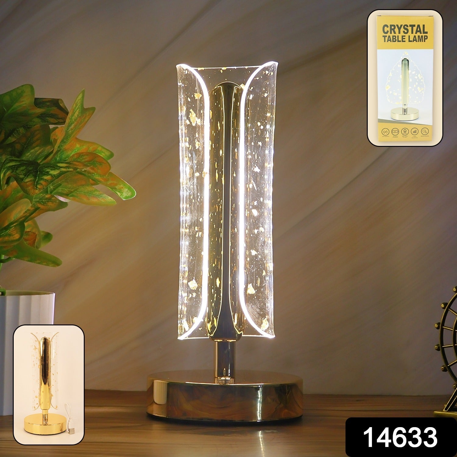 Crystal Table Lamp – Elegant LED Glow with Golden Base Secondary image