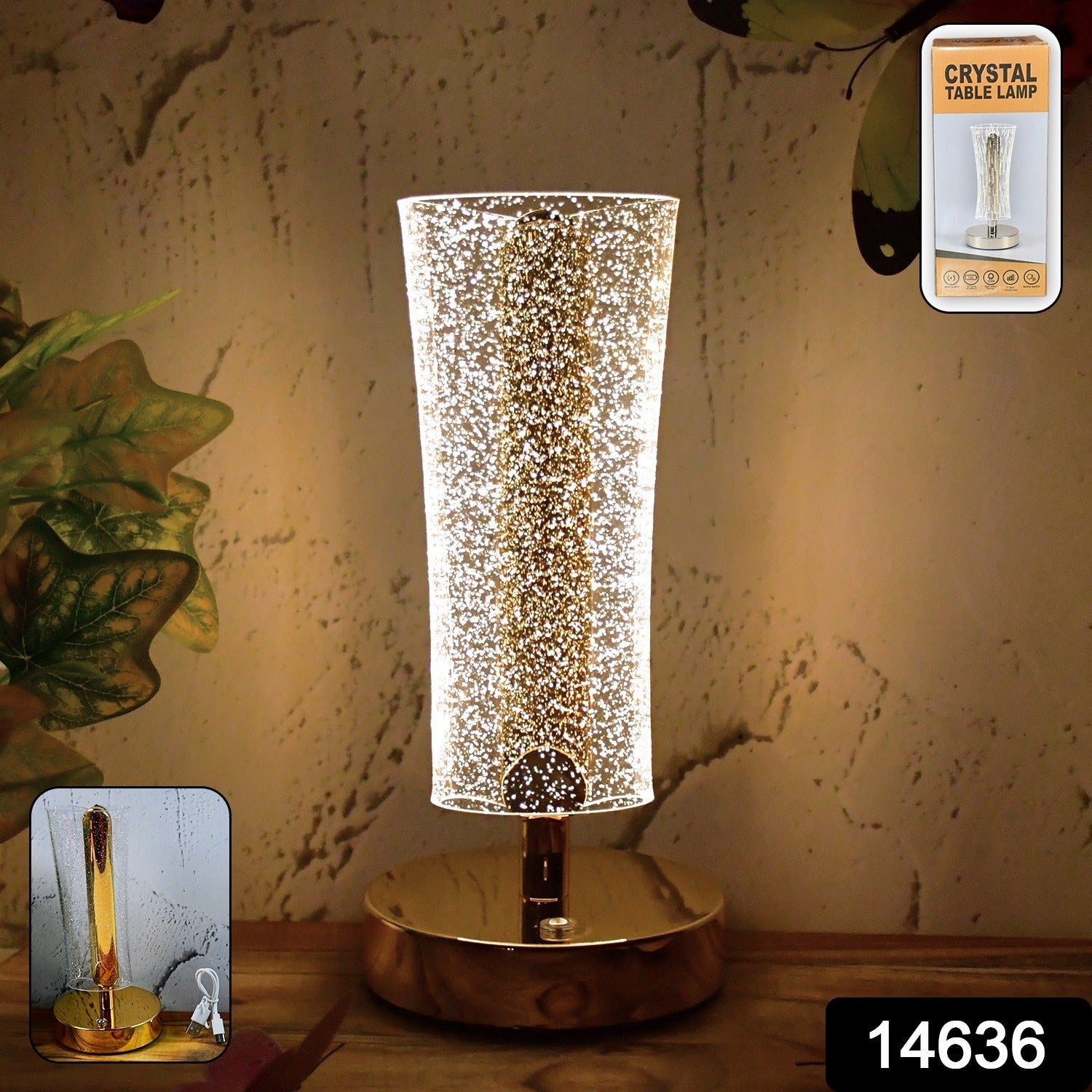 Crystal Table Lamp – Sparkle Design with Golden Base LED Secondary image