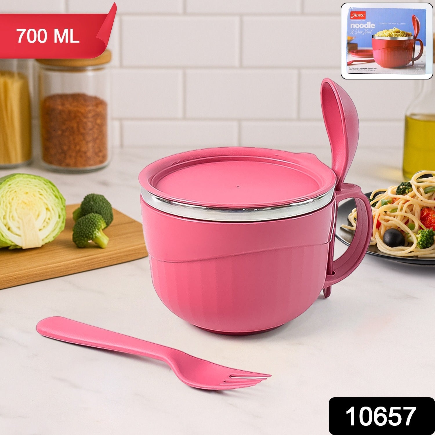 700 ML Multipurpose Noodle Bowl – Leak-Proof with Handle & Fork Secondary image