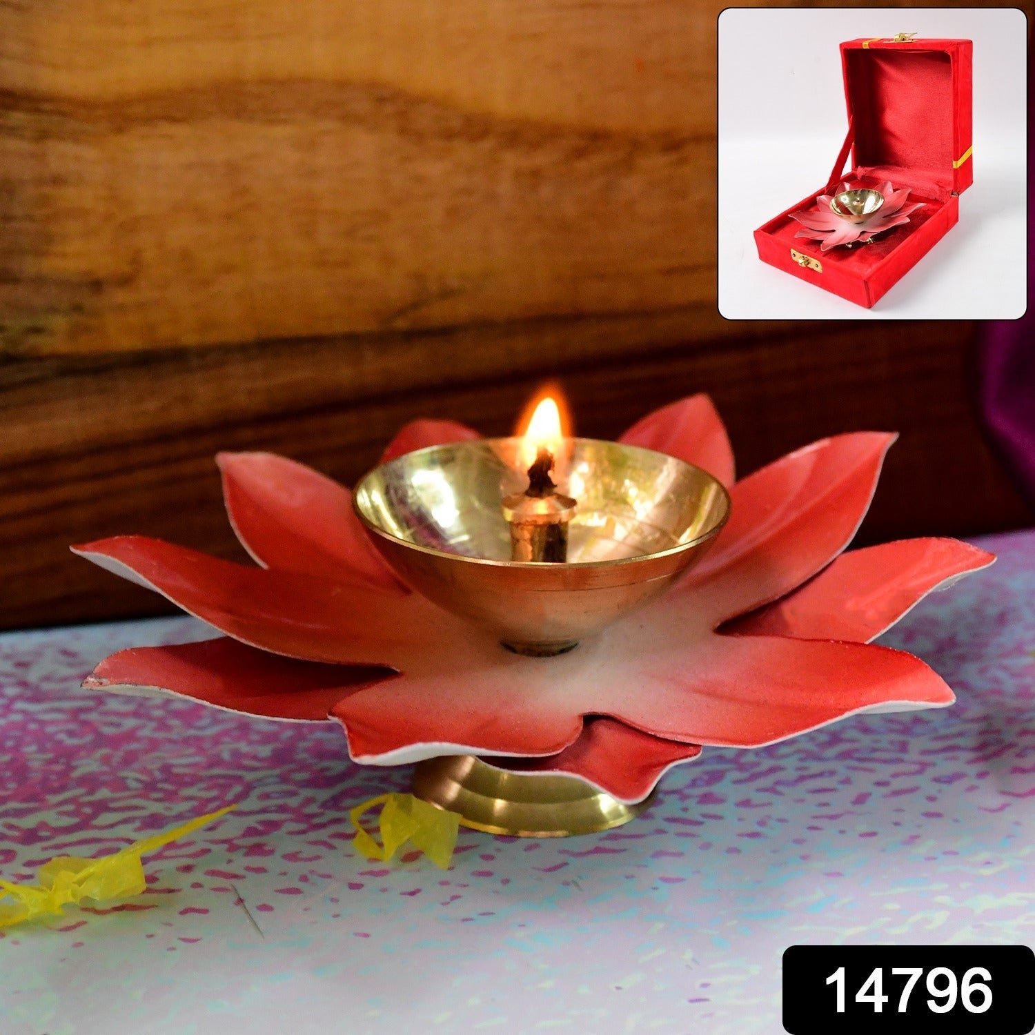 Brass Lotus Oil Diya – Elegant Spiritual Pooja Light Secondary image