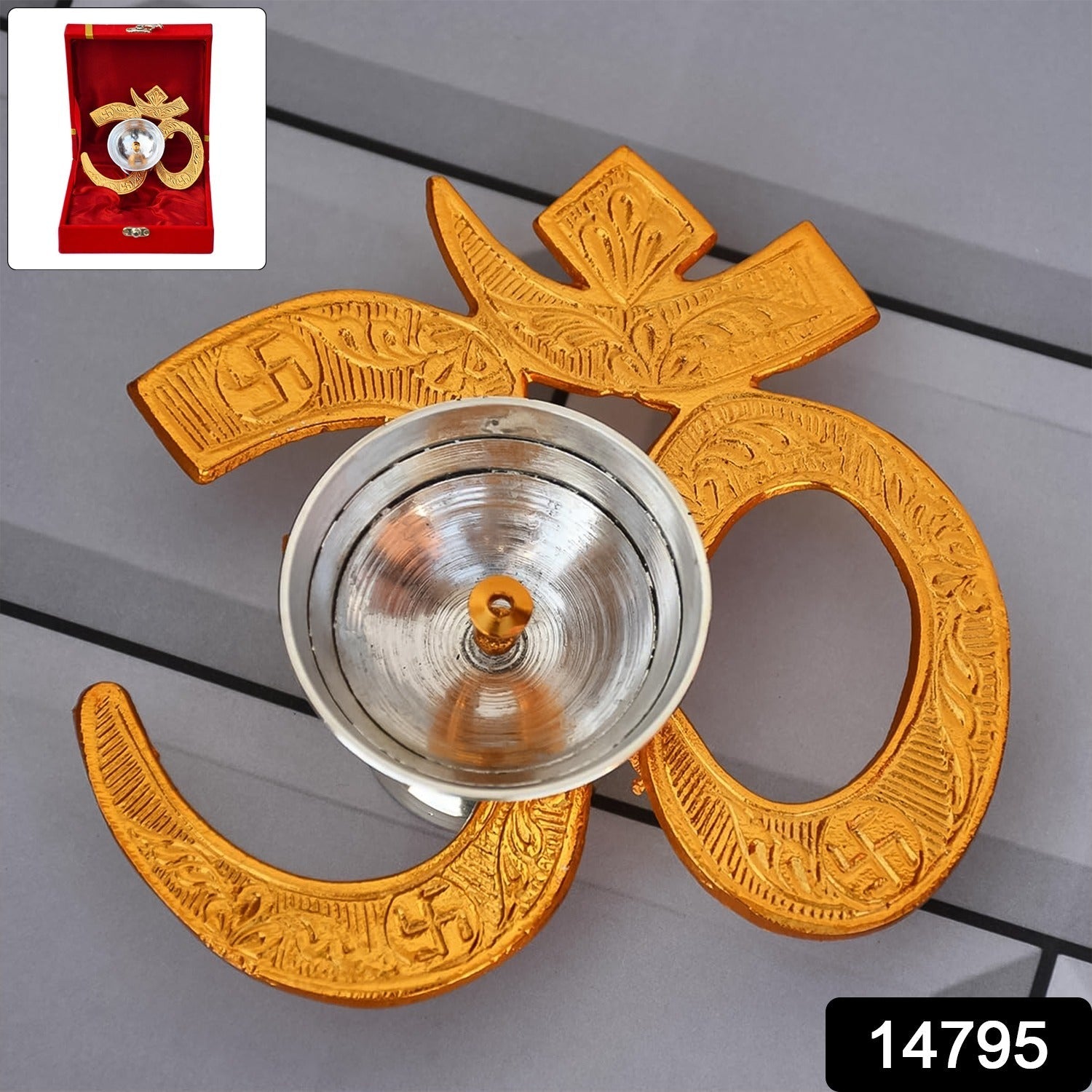 Om Symbol Brass Oil Diya – Elegant Spiritual Puja Lamp Secondary image