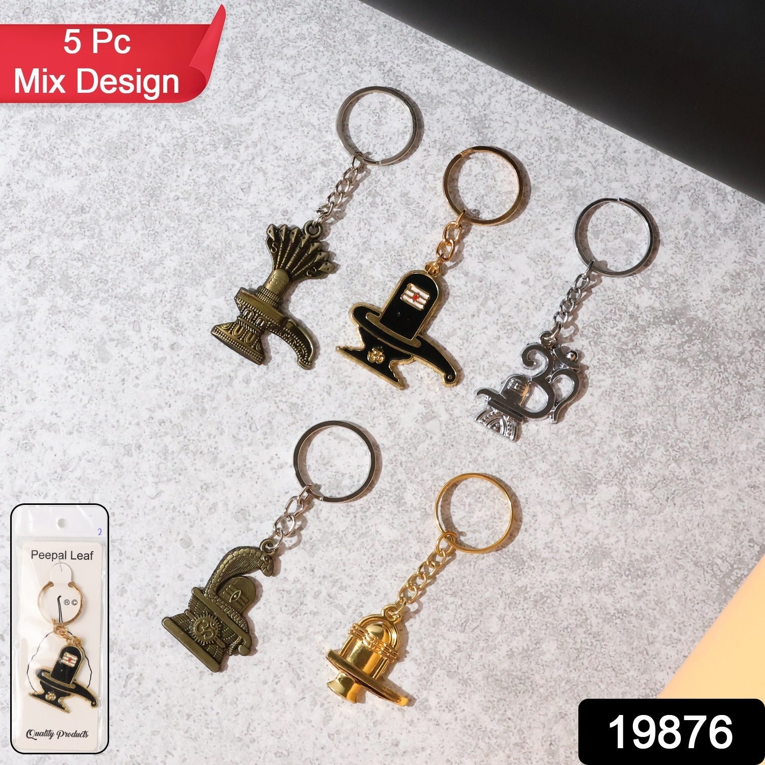 Shivling Trishul Metal Keychain Set – 5 Pc Durable Spiritual Keyrings Secondary image