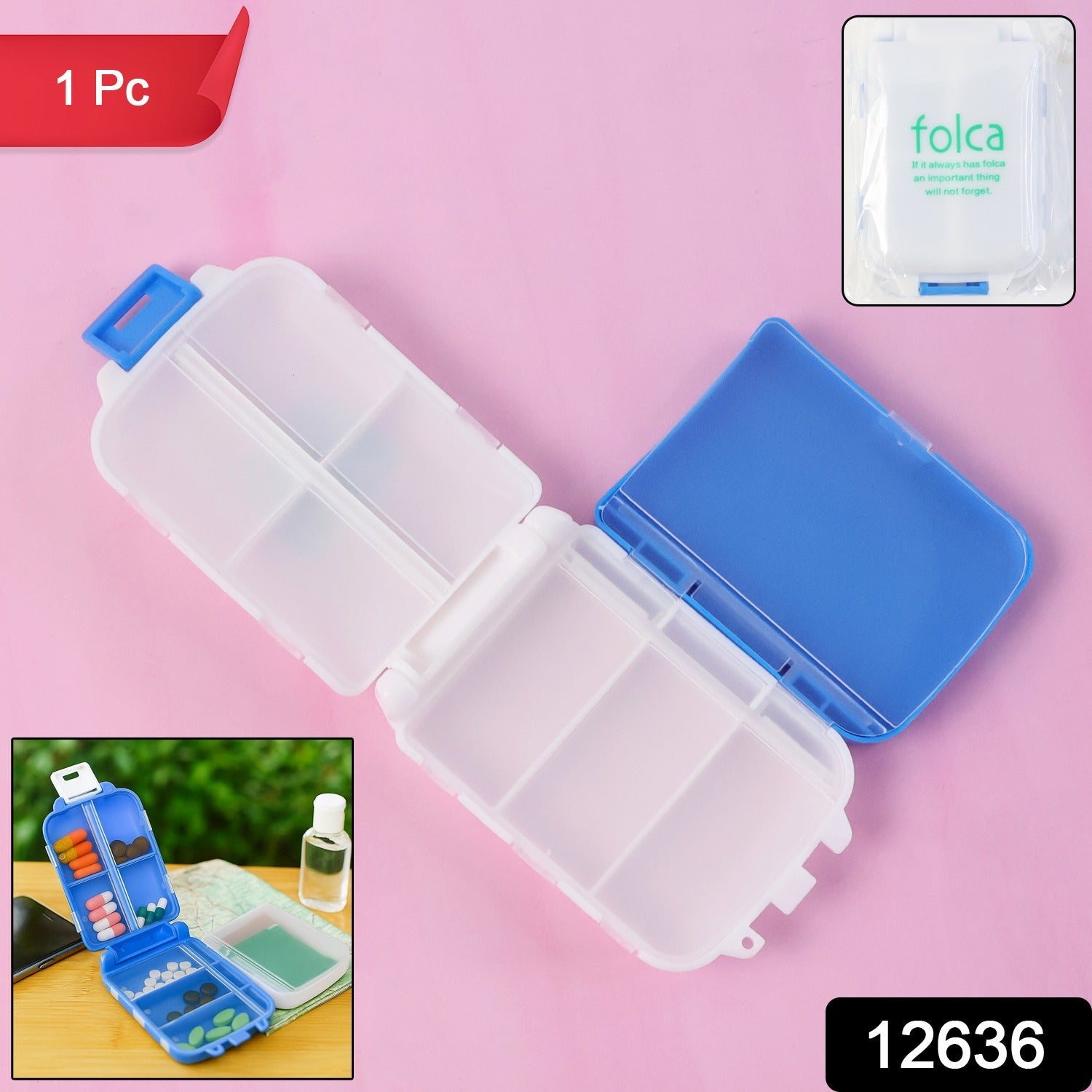 Dual-Sided Pill Organizer Box – Portable 8-Compartment Medicine Case Secondary image