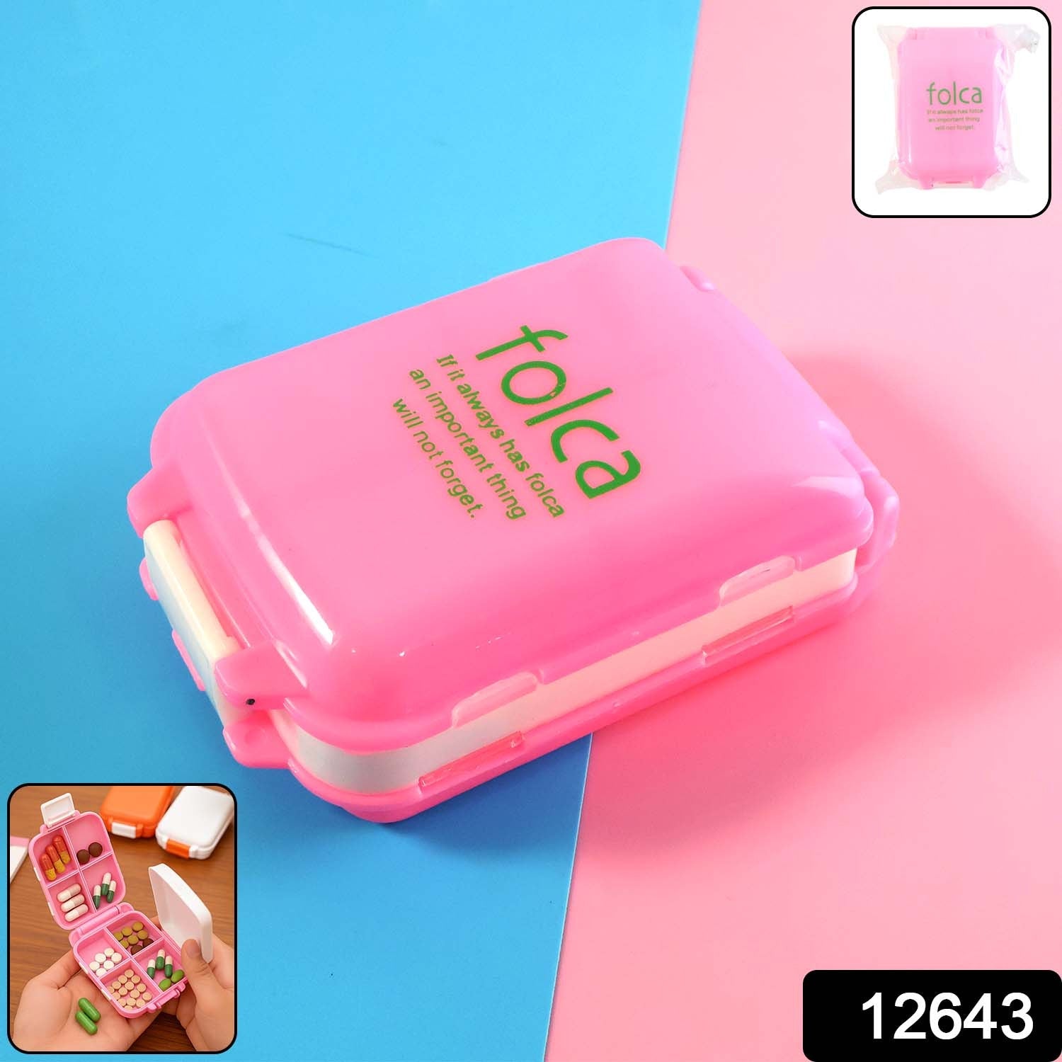 Pink Dual-Sided Pill Organizer – 8-Compartment Portable Case Secondary image