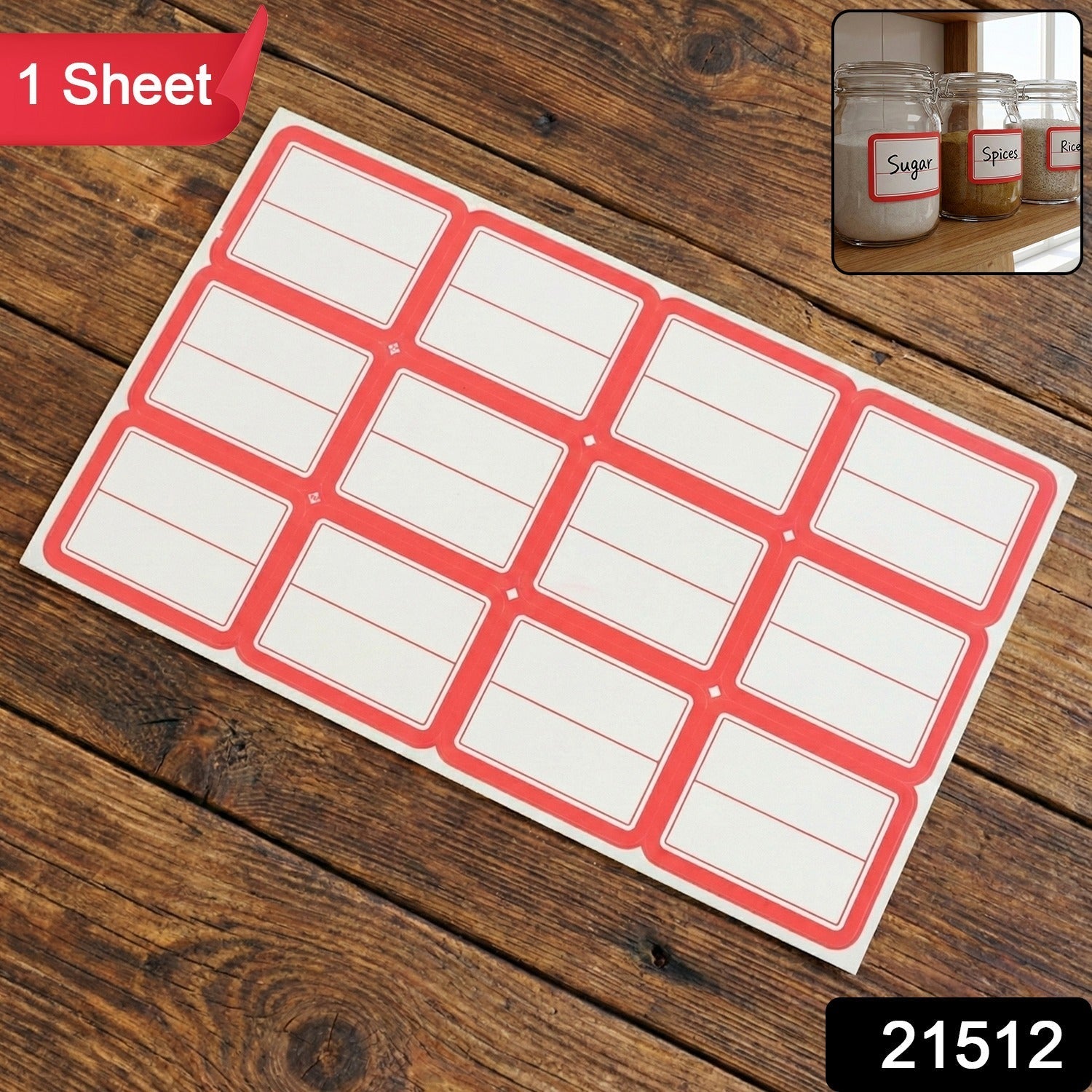 Self-Adhesive Label Sticker Sheet – Red & White Rectangular Secondary image